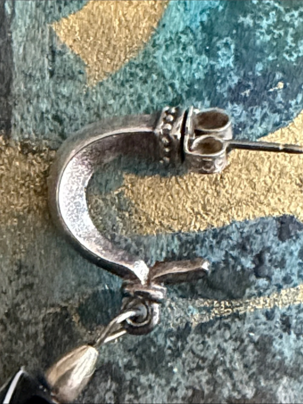 Sterling silver blown glass black and white like a swizzle stick post style
